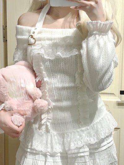 Lace Patchwork Halter Sweater