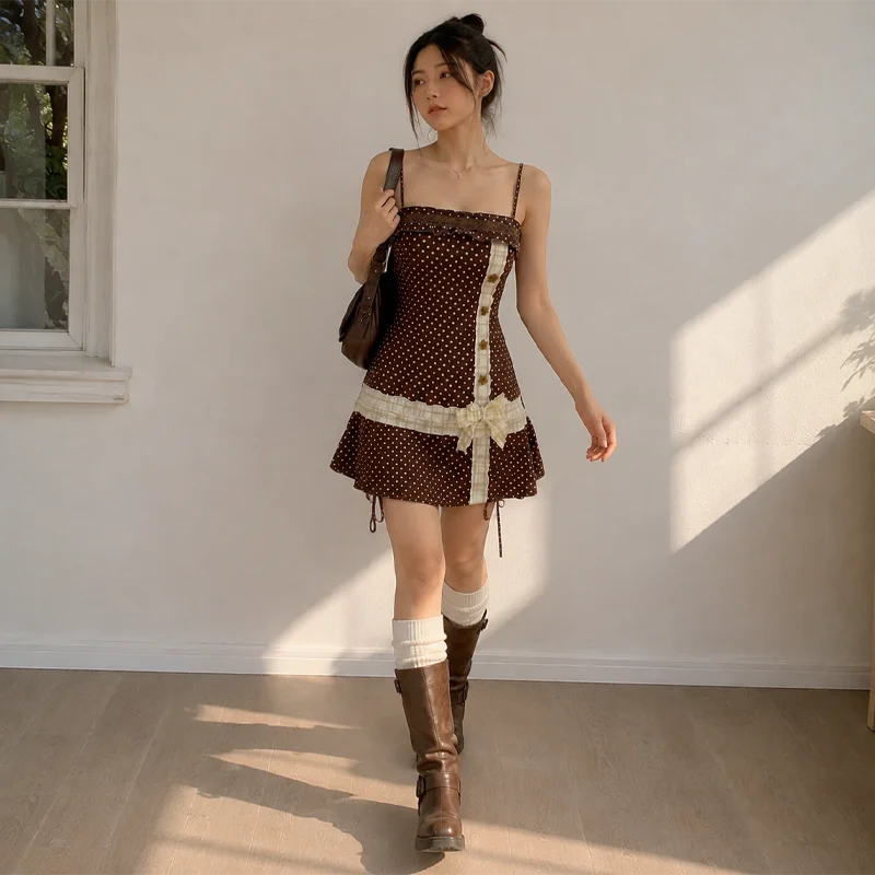 Dark Brown Polka Mini Dress