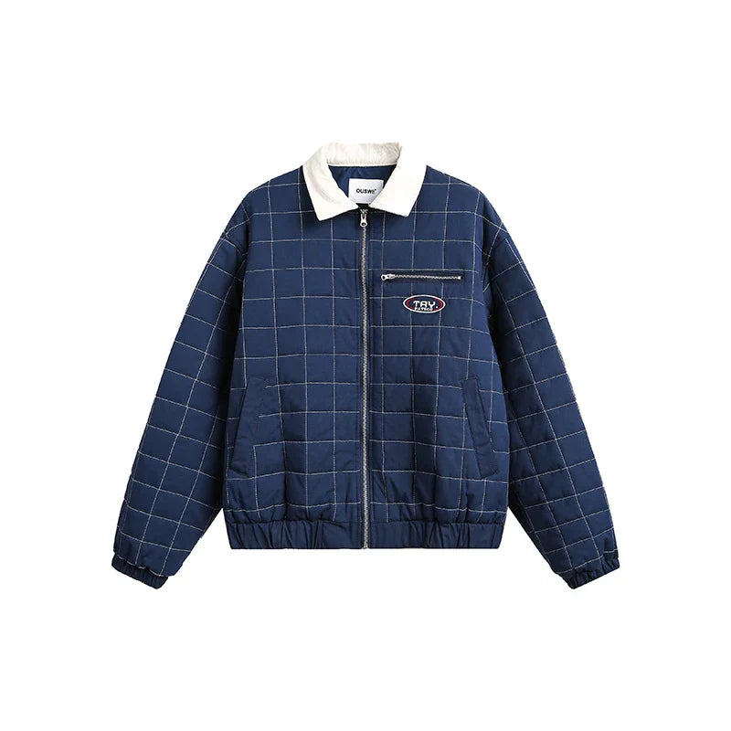 Turn-down Collar Thick Plaid Windbreaker Jacket