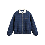 Turn-down Collar Thick Plaid Windbreaker Jacket