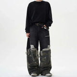 Y2K Camouflage Stitched Ripped Jeans