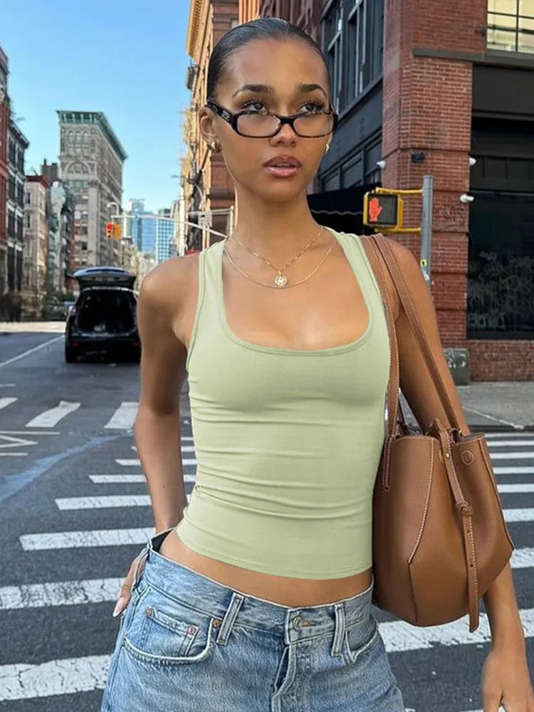 Elegant Square Collar Bodycon Crop Top