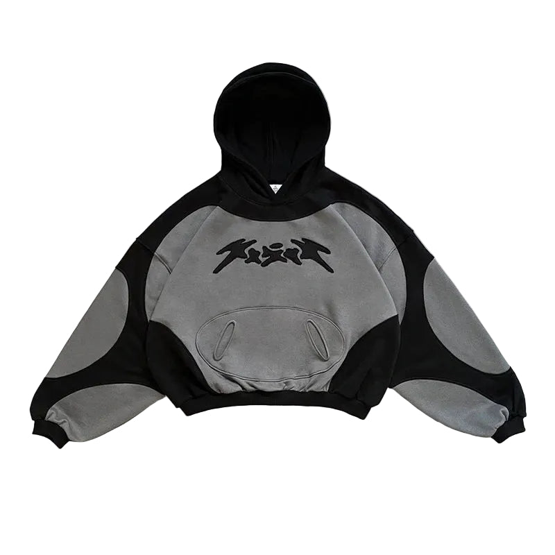 Y2K Bestickter grauer Hoodie