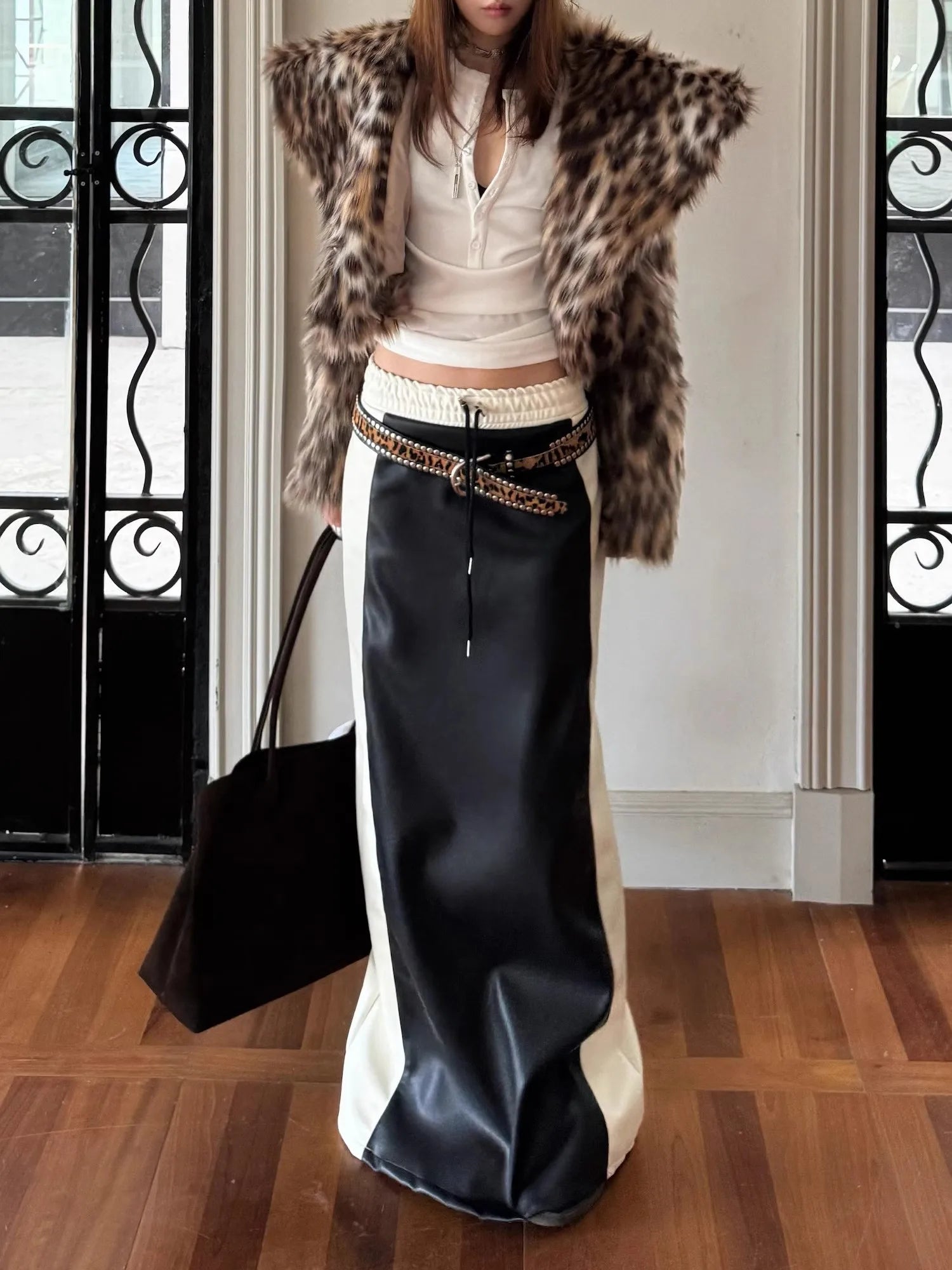 Patchwork Leather Straight Skirt