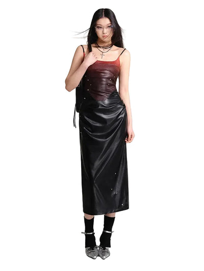Cyberpunk Faux Leather Gradient Midi Dress