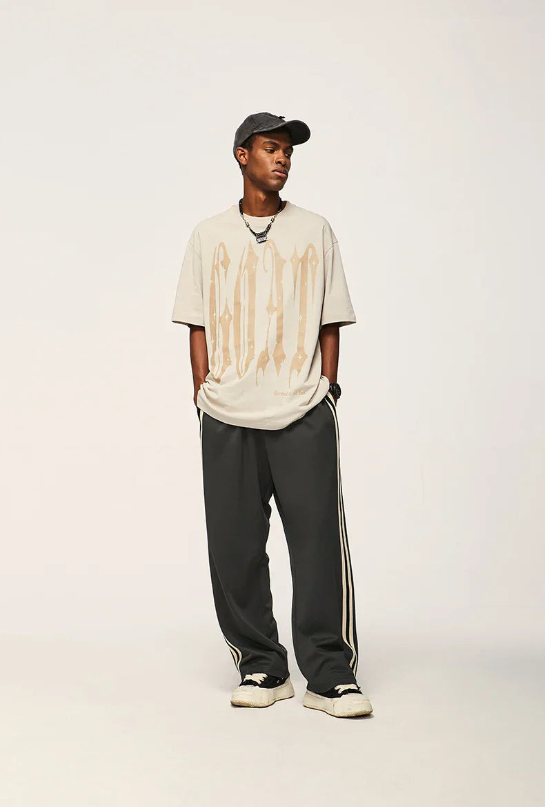 Elastic Waist Drawstring Stripped Straight Leg Pants