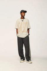 Elastic Waist Drawstring Stripped Straight Leg Pants