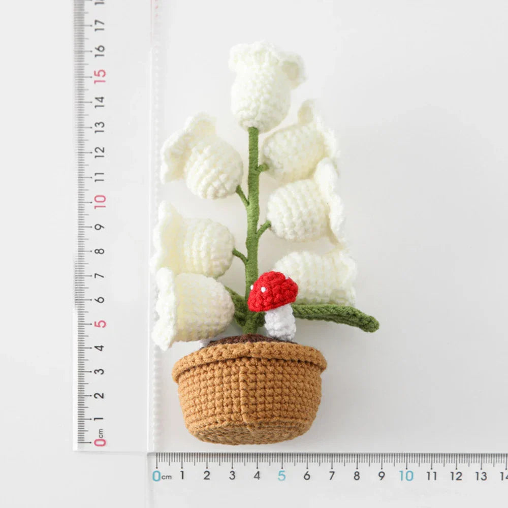Vintage Handmade Potted Knitted Flowers