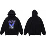 Sudadera con Capucha Oversize con Mariposa Negra Lavada