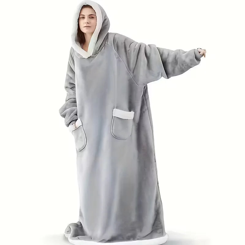 Super Long Flannel Blanket With Hoodie