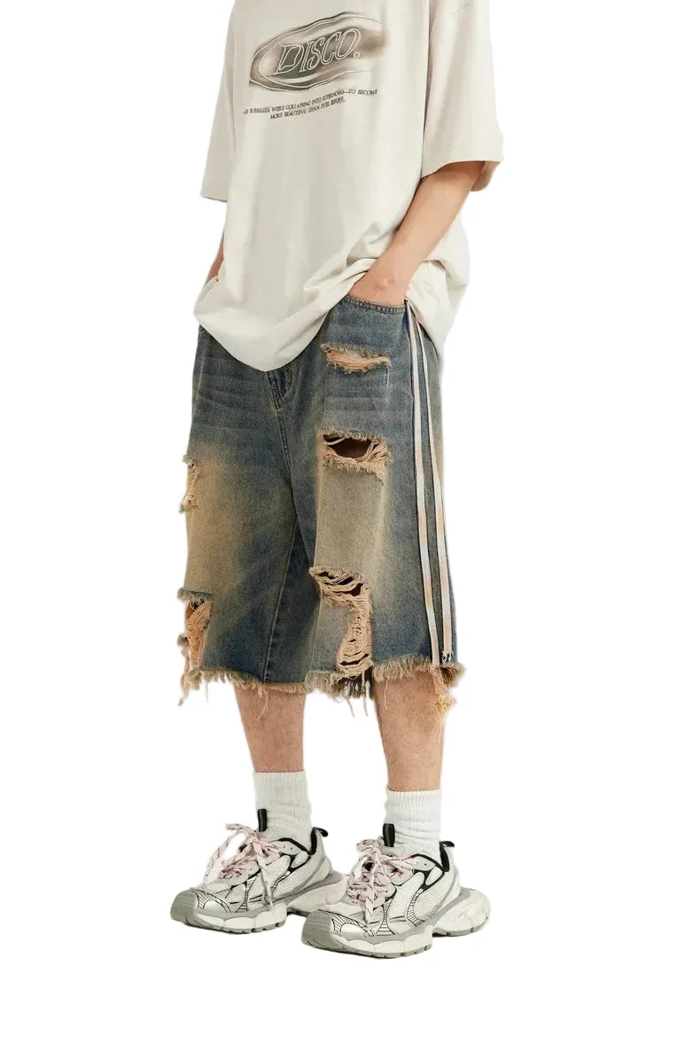 Trendy Ripped Patchwork Distressed Denim Jorts