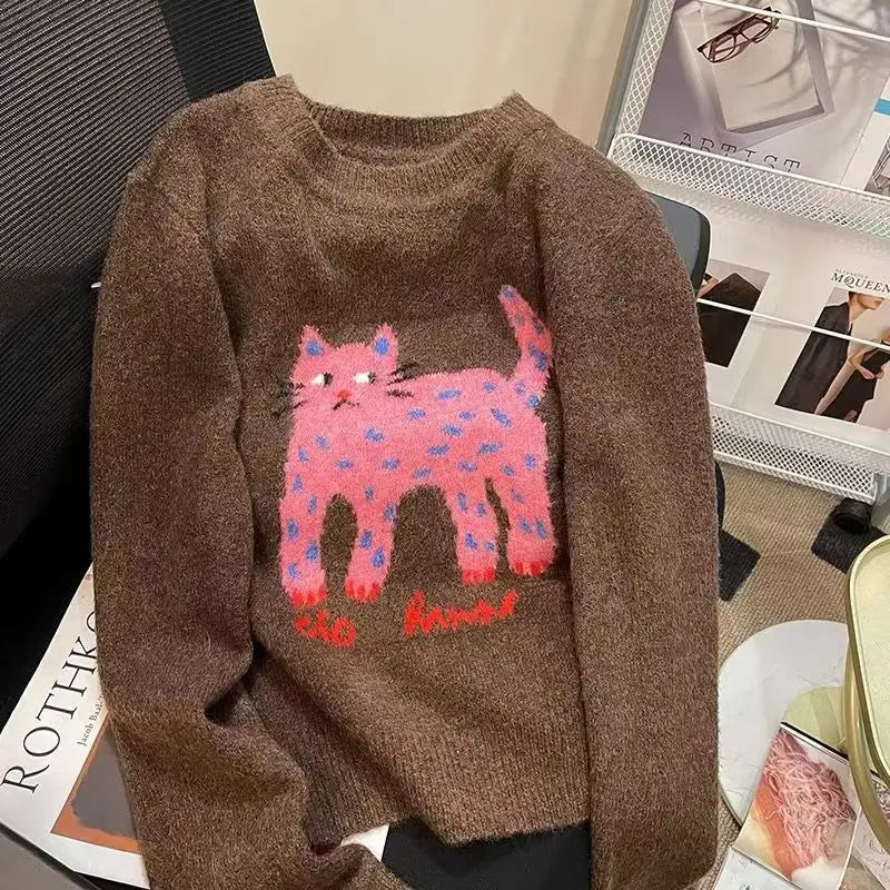 Y2K Pink Cat Cute Sweater