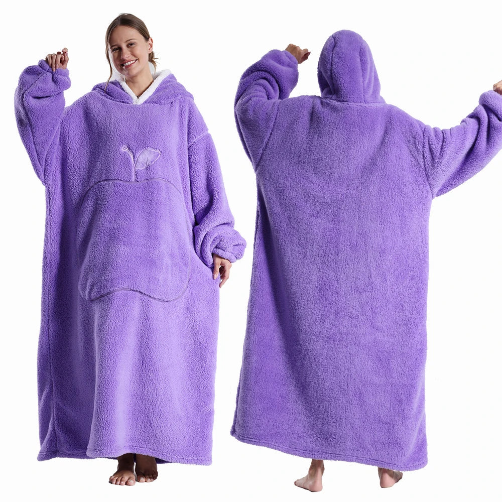 Extra Long Wearable Flannel Hooded Blanket