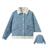 Blue Plush Lady Short Furr Denim Jacket