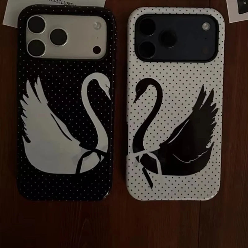 Black & White Swan Polka Dot iPhone Cases