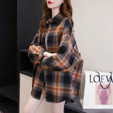 Oversized-Tartan-Jacken-T-Shirt mit Kragen