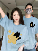 Gelbes Sternkatzen-Oversized-T-Shirt