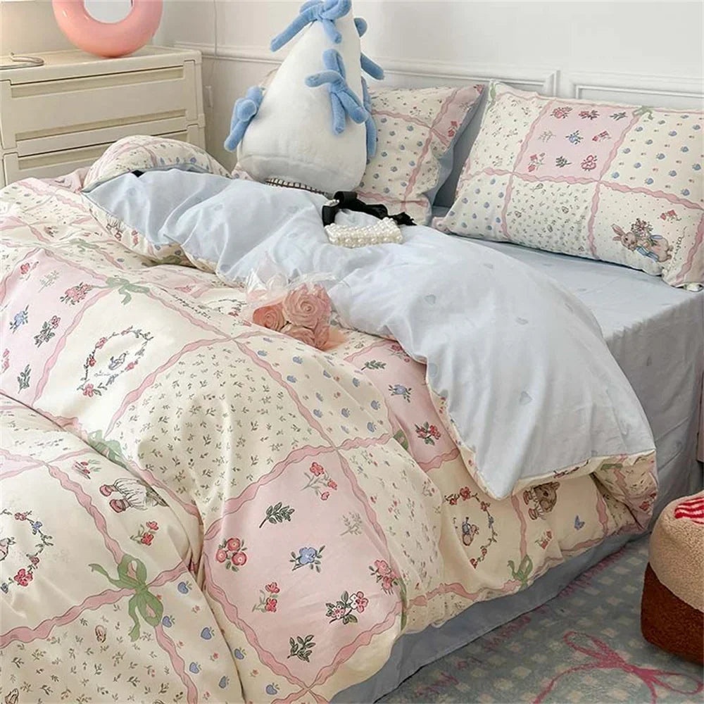 Pink Plaid Bowknot Bedding Set