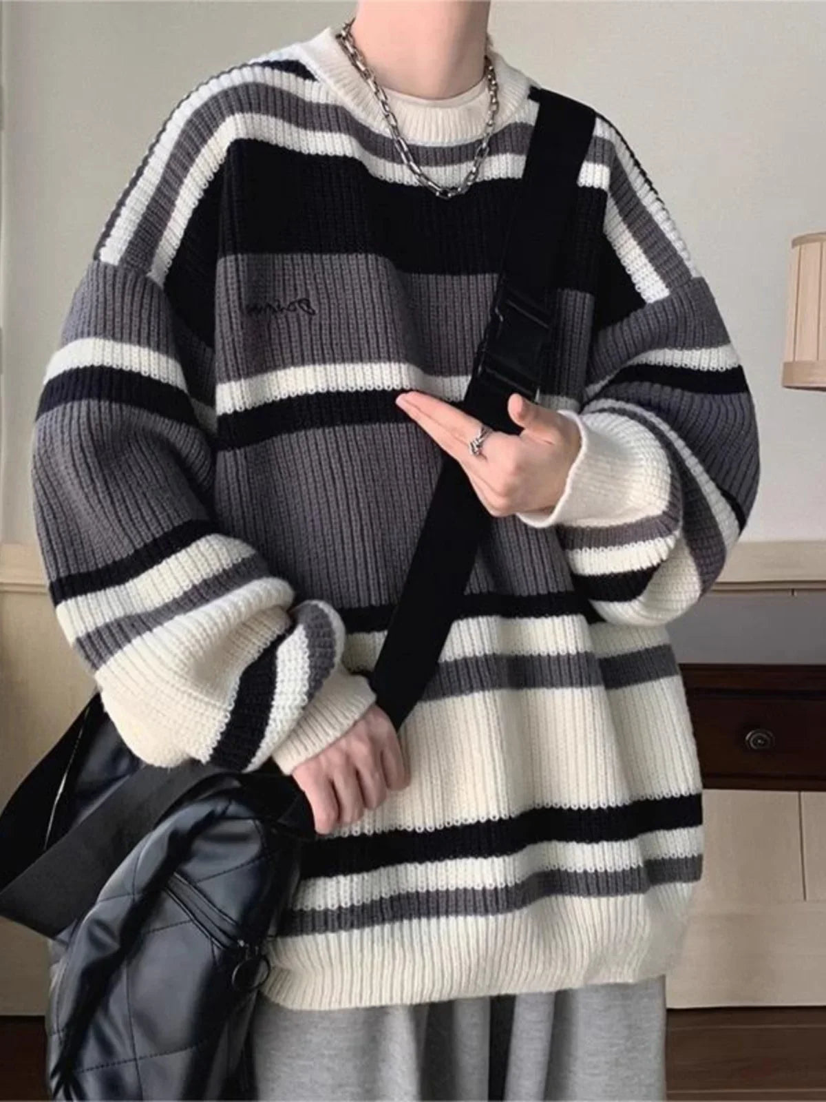 Y2K Vintage gestreifter Strickpullover
