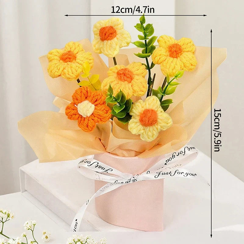 Ramo de flores de ganchillo vintage con flores de rosa