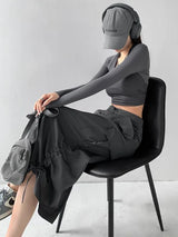 Y2K Drawstring Parachute Midi Skirt