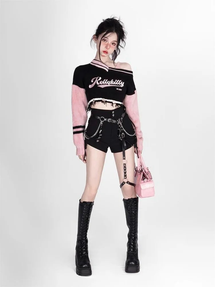 Off Shoulder Patchwork Sweater