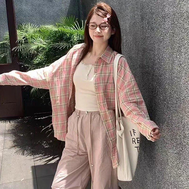 Loose Plaid Lazy Girl Oversized Shirt