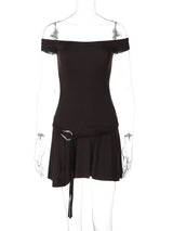 Off-Shoulder Solid Color Mini Dress