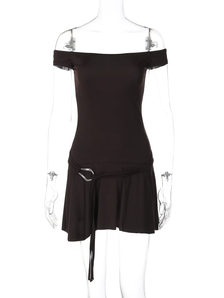 Off-Shoulder Solid Color Mini Dress