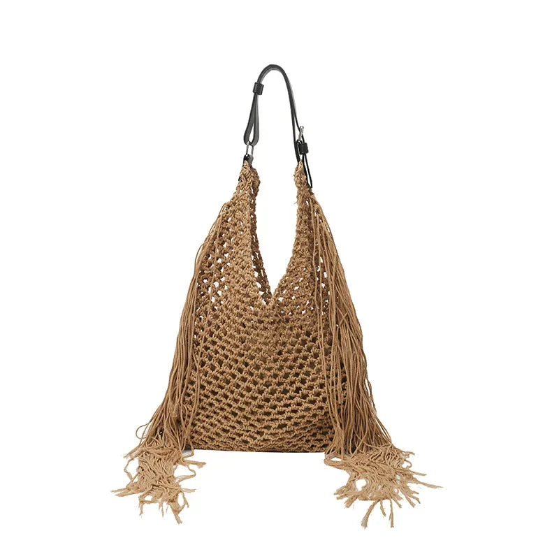 Hollow Out Knitted Tassel Shoulder Bag