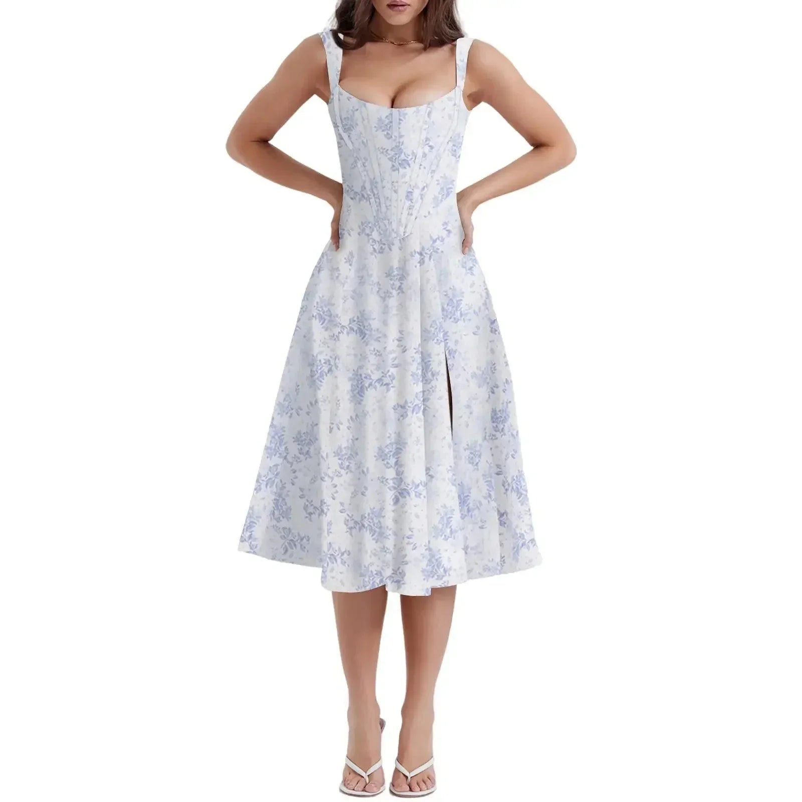 Vintage Floral Pattern Midi Dress