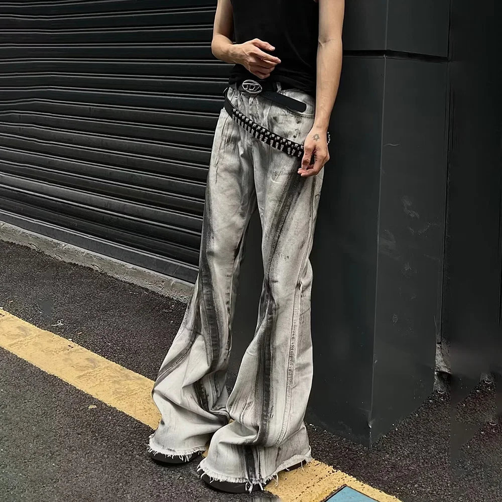 Cyberpunk Gradient Flared Denim Jeans