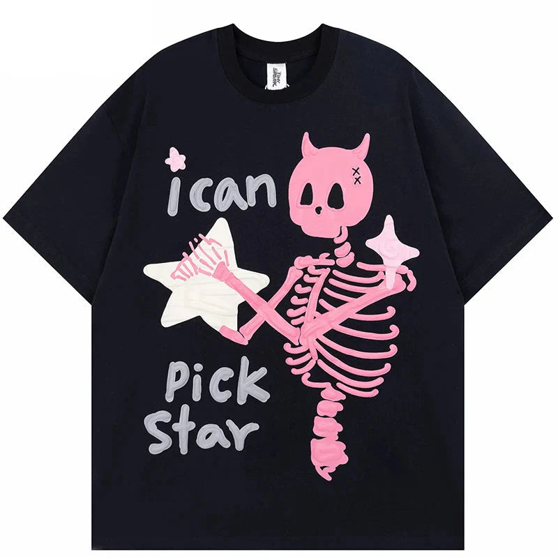 Y2K Skeleton I Can Pick Star T-shirt