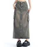 Vintage High Waist Denim A-Line Skirt
