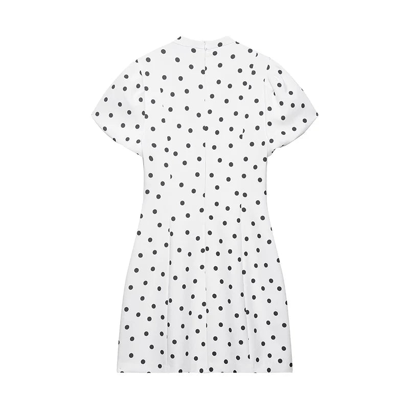 V Neck Polka Dot White Mini Dress