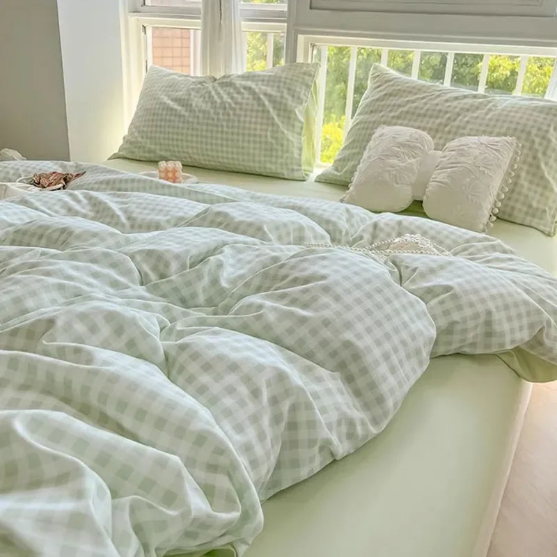 Vintage Cozy Pink Plaid Bedding Set