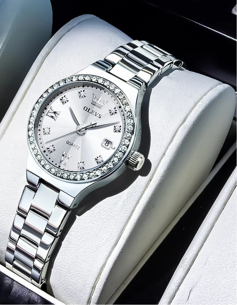Solid Steel Strap Diamond Quartz Watch