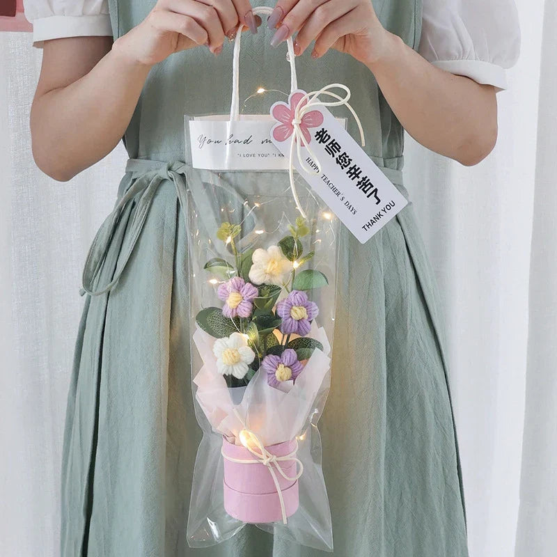 Crochet Flower Bouquet With LED Light String Gift