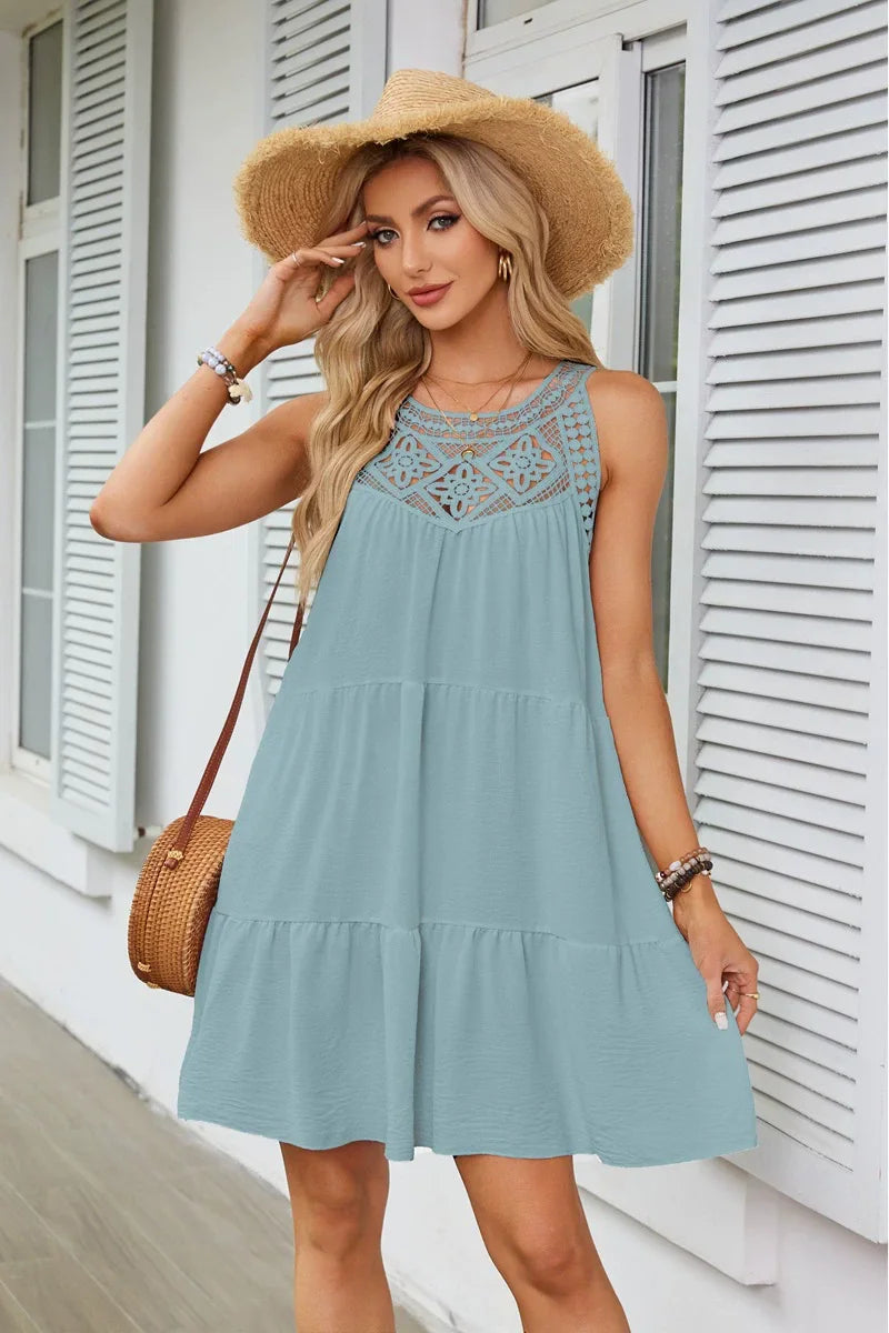 Women's Summer Halter White Boho Mini Dress