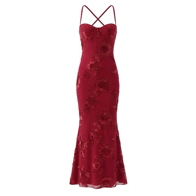 Vestido Elegante de Sirena Sin Espalda con Cordones Sexy