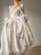 French Floral Chiffon Maxi Dress