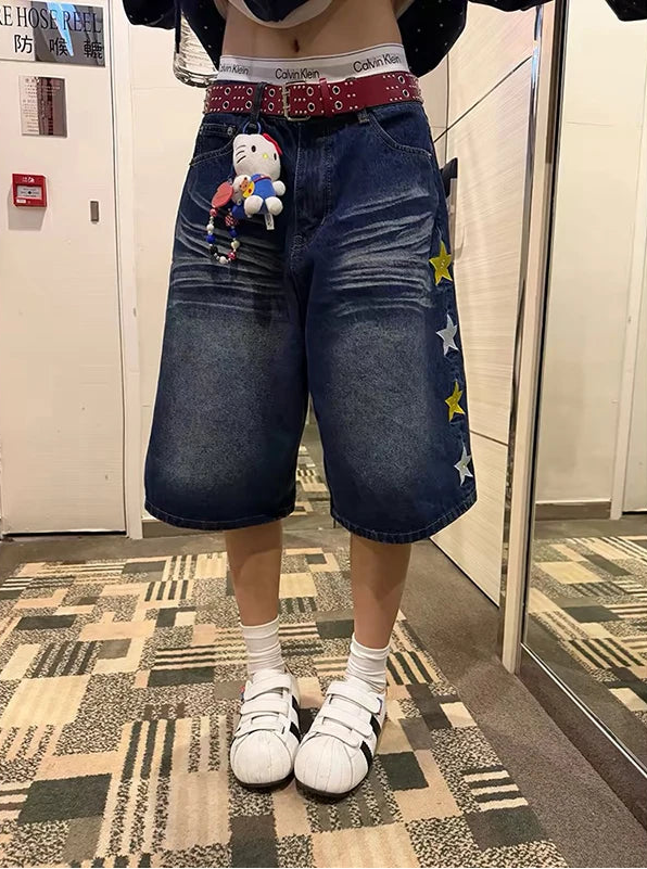 Retro Summer Star Denim Jorts