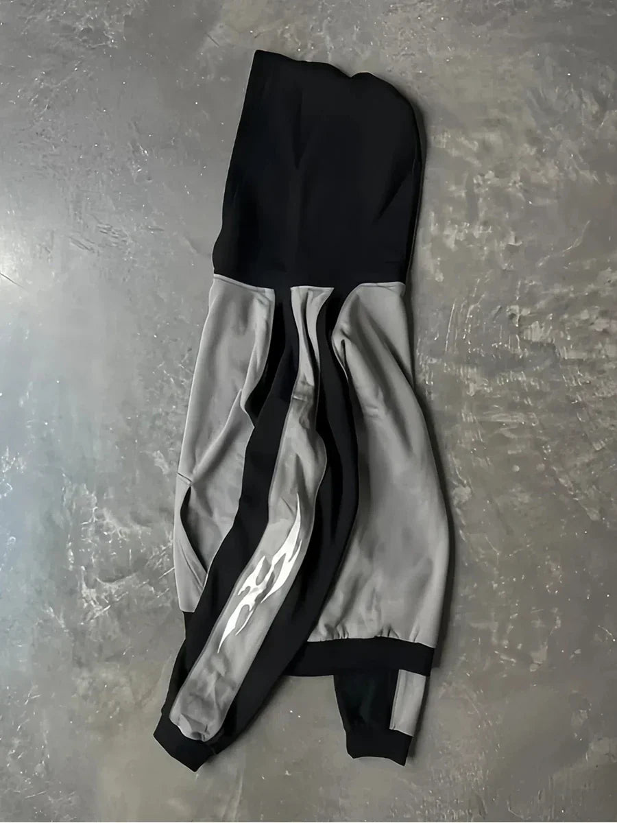 Y2K Striped Color Zip-up Gray Hoodie
