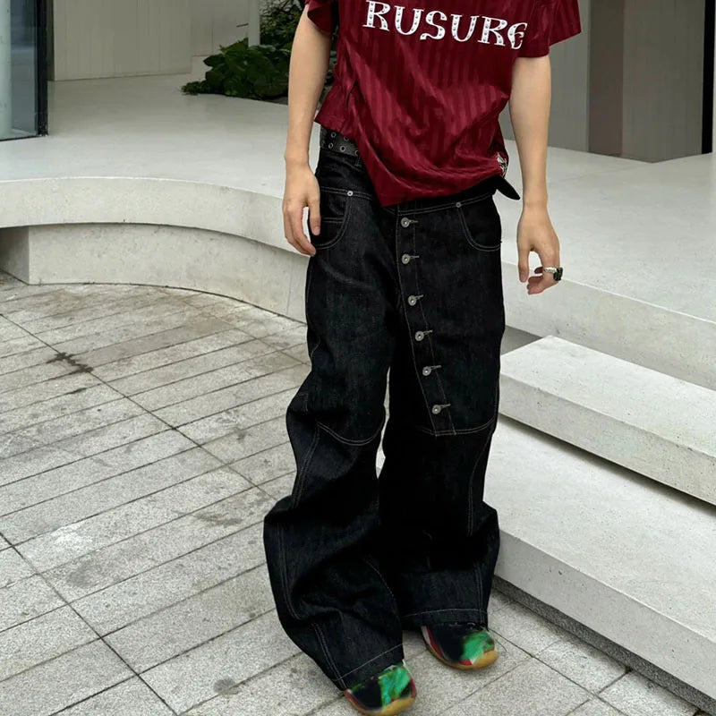 Korean Curved Buckle Jeans