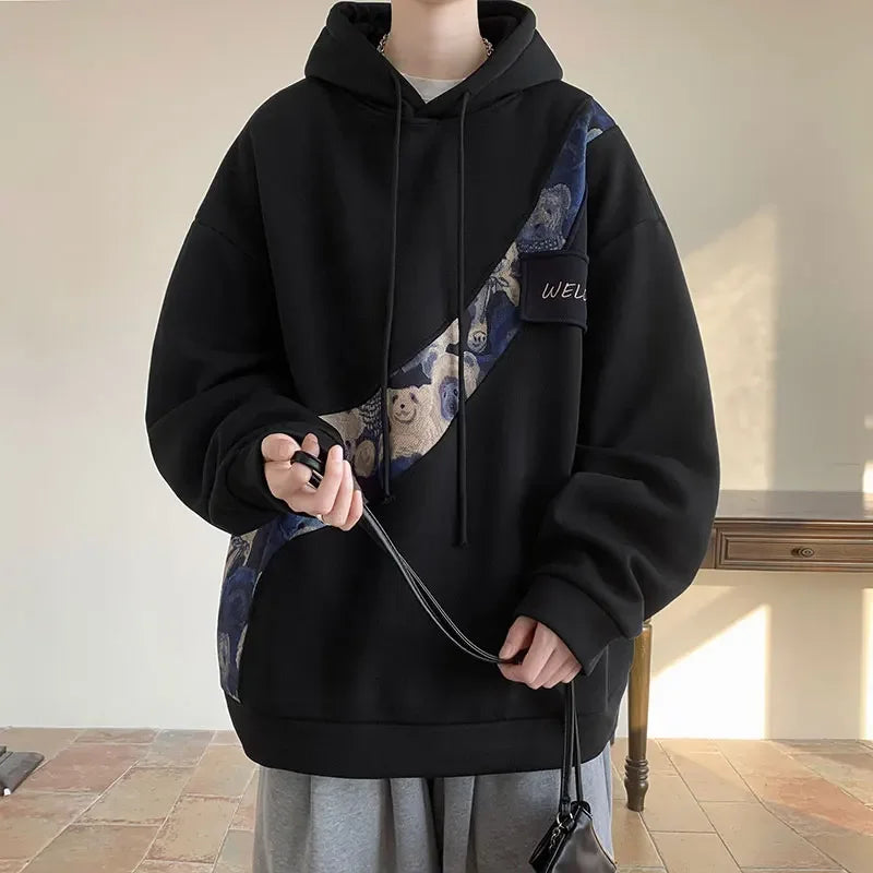Embroidered Bear Pattern Oversized Hoodie