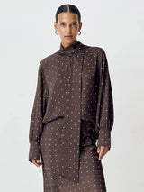 Polka Dot Bow Collar Long Sleeve Blouse