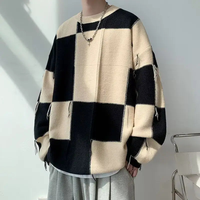 Checkered Patchwork Sweater