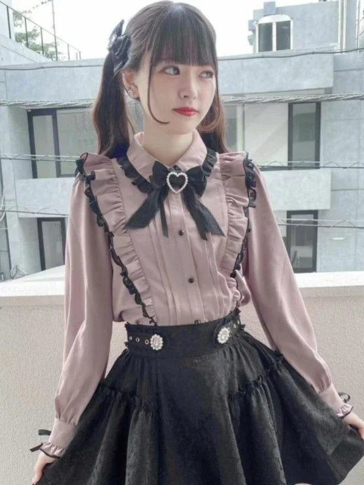 Barbie Core Pink Lace Ruffle Bow Blouse