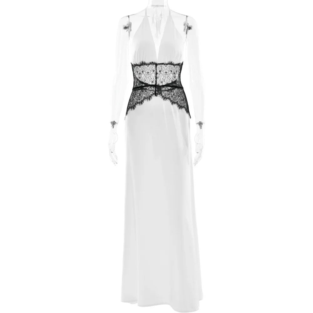 Backless Halter Lace Maxi Dress