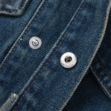V-neck Washed Dark Blue Denim Jacket